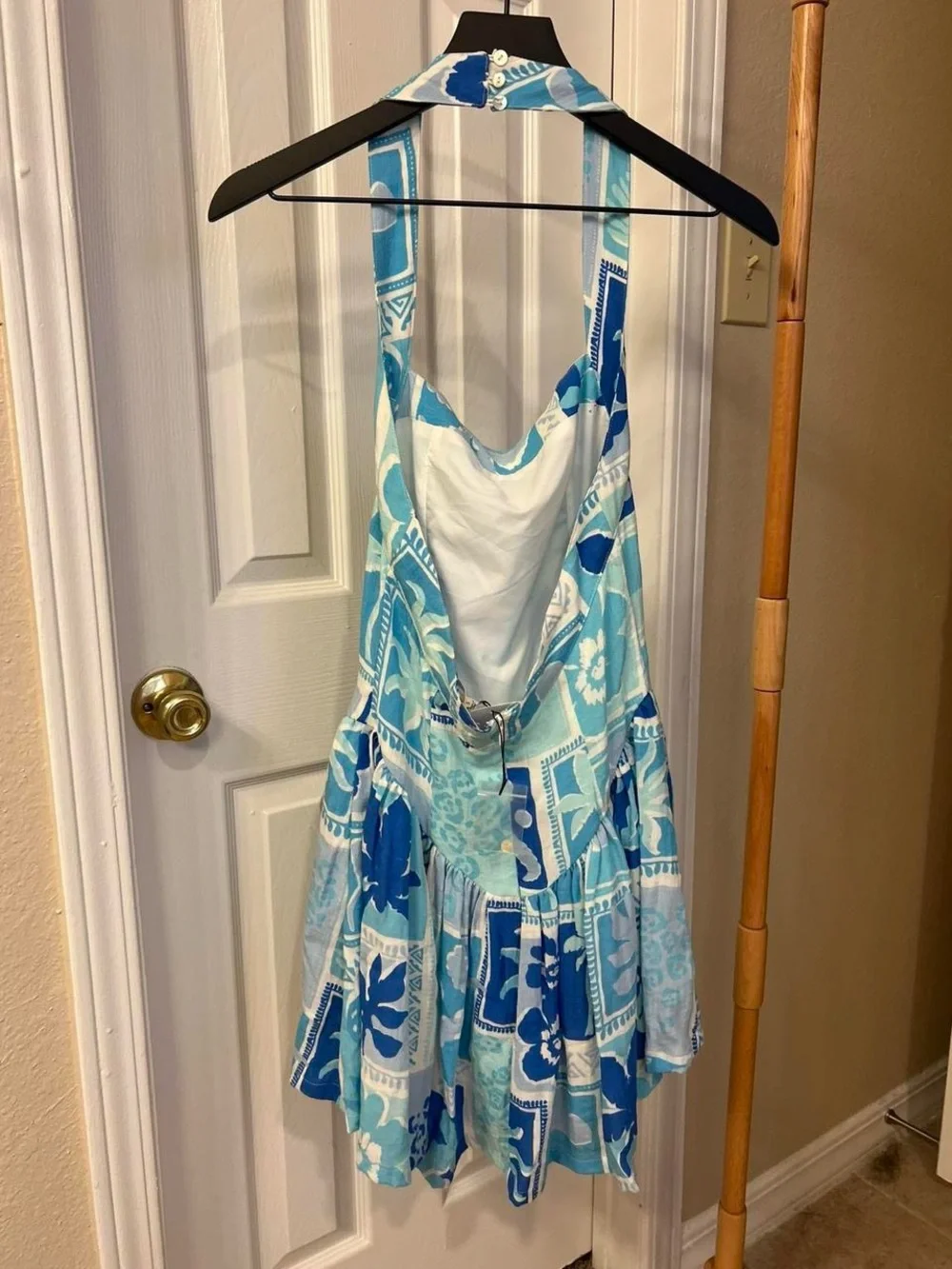 Promesa Blue and Aqua Floral Halter Dress